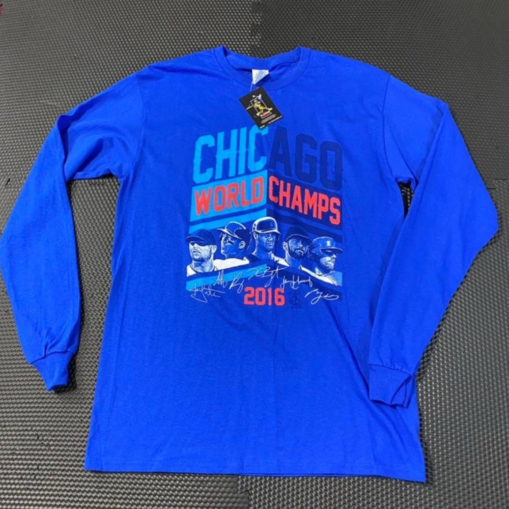 Chicago Cubs 2016 World Series Long Sleeve Signature Shirt Mens Medium Blue NEW